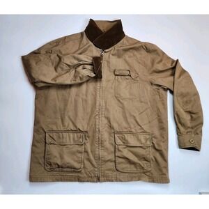 Lands' End Canvas Barn Coat Jacket XL Tan Corduroy Collar Field Workwear